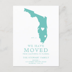 Postale Faire-part Carte de l'état de Floride turquoise coeur vert ma