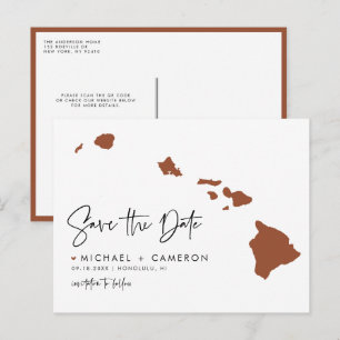 Postale Faire-part Carte de l'État d'Hawaï en terre cuite Code QR Enr