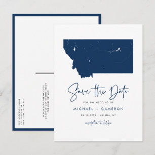 Postale Faire-part Carte de l'État du Montana en code QR bleu marine