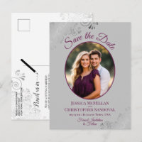 Carte de mariage à motifs dentelés Magenta & Gray 