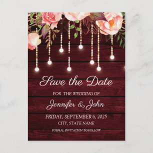 Postale Faire-part Carte de mariage en bois marron floral rustique 'S