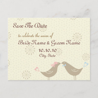 Postale Faire-part Carte de mariage Oiseaux qui s'embrassent Réservez