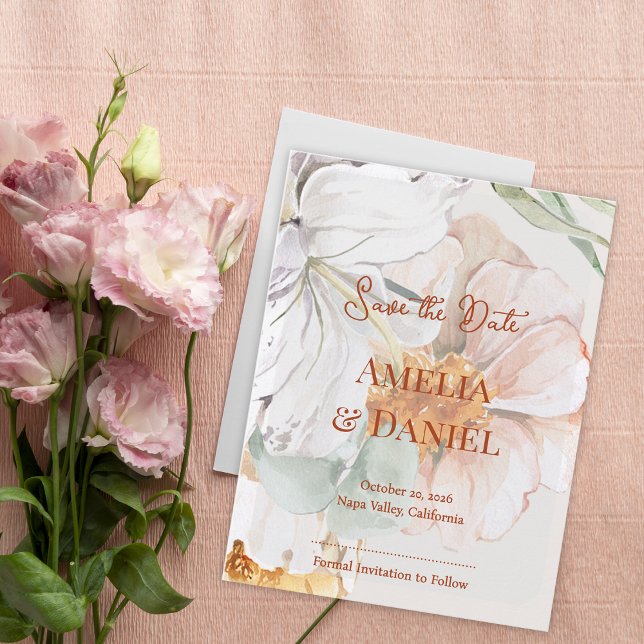 Postale Faire-part Carte de mariage 'Save the Date' | Floral rose pêc (Save the Date Wedding Card | Floral Blush Peach)