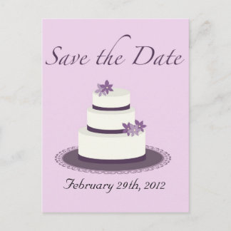Postale Faire-part Carte de mariage violette en forme de gâteau à per