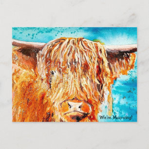 Postale Faire-part Carte de peinture de vache Highland - "Nous déména