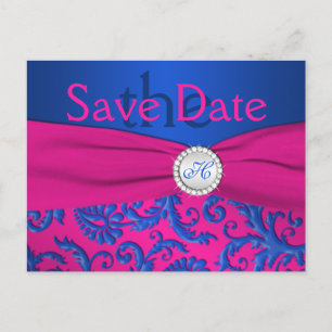 Postale Faire-part Carte de préavis de monogramme Cobalt et Fuchsia