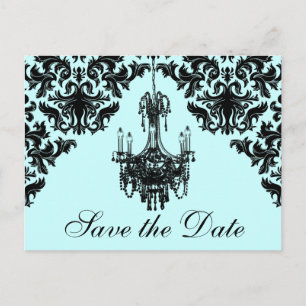 Postale Faire-part Carte de rappel de damas à lustre bleu et noir
