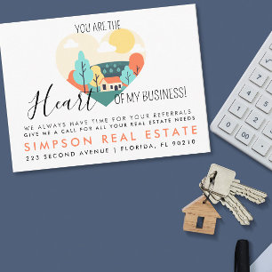 Postale Faire-part carte de recommandation pour l'immobilier au cœur