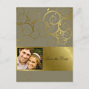 Postale Faire-part Carte de sauvegarde de date en spirale dorée ornem