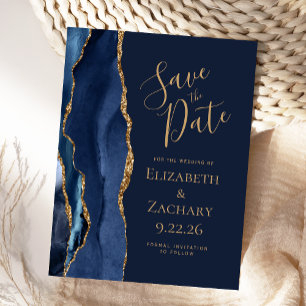 Postale Faire-part Carte de sauvegarde de date moderne agate bleu mar