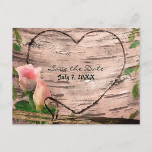 Postale Faire-part Carte de sauvegarde de date Rustic Pink Roses & Vi