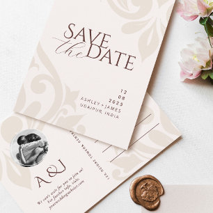 Postale Faire-part Carte de sauvegarde de mariage photo chic crème et