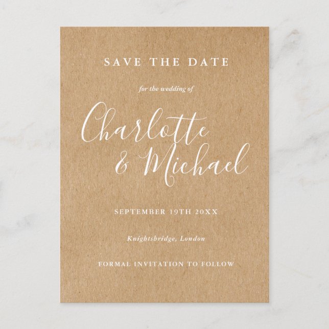 Postale Faire-part Carte de sauvegarde de mariage Rustic Kraft Signat (Devant)