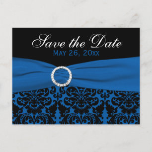 Postale Faire-part Carte de sauvegarde en damas cobalt bleu et noir