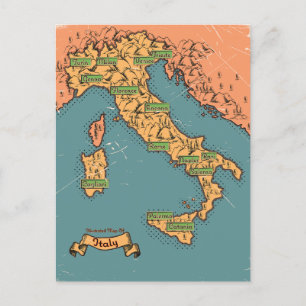 Postale Faire-part Carte de Voyage Illustrée De L'Italie