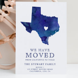Postale Faire-part Carte d'état du Texas marine bleu aquarelle maison