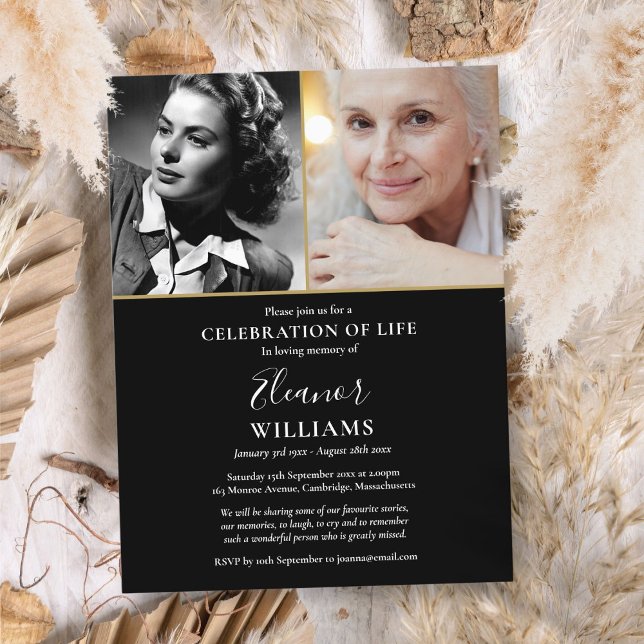 Postale Faire-part Carte d'invitation funéraire pour célébration de v (2 Photo Celebration of Life Funeral Invitation)