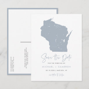 Postale Faire-part Carte du Wisconsin Bleu Poussiéreux Code QR Date à