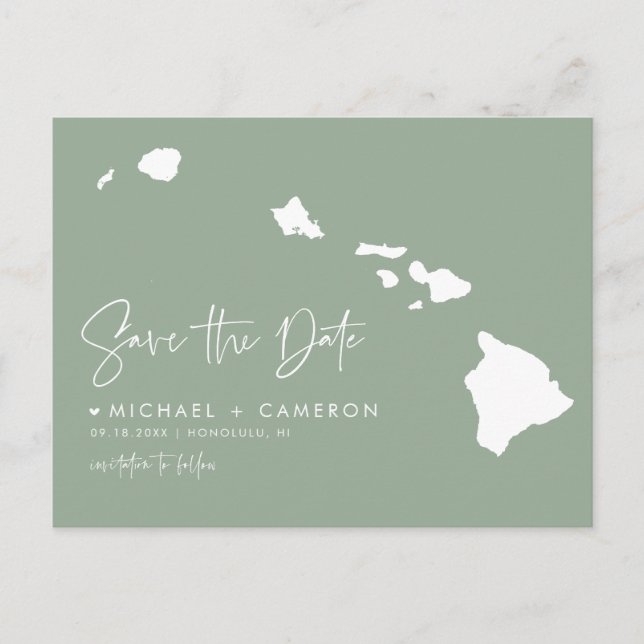 Postale Faire-part Carte Hawaii Sage Green Enregistrer la date (Devant)