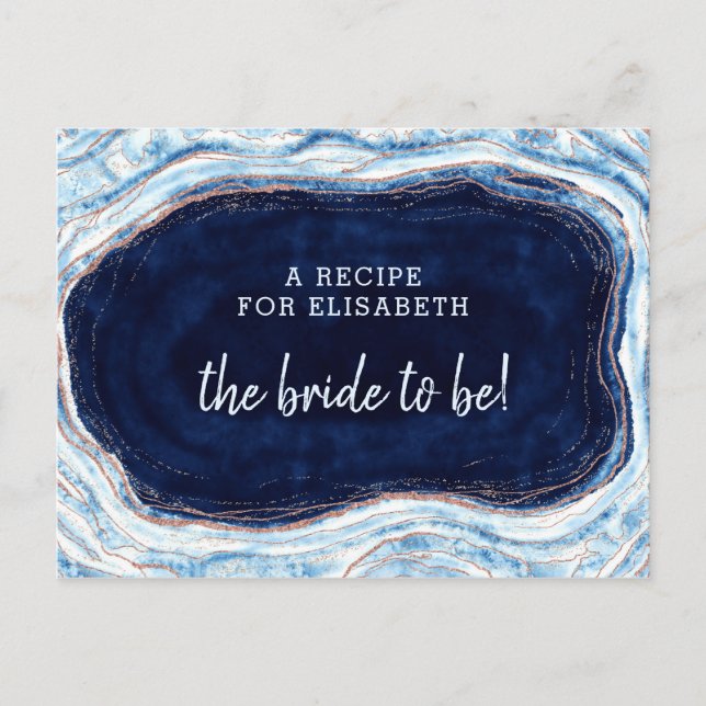Postale Faire-part Carte Sapphire Blue Rose Geode Bride to Be Recette (Devant)