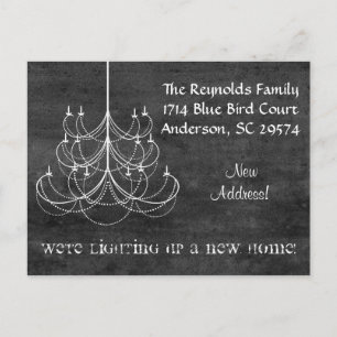 Postale Faire-part Chandelier Chalboard Nouvelle carte de déplacement