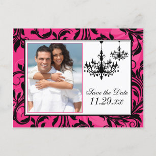 Postale Faire-part Chandeliers rose noir blanc Enregistrer la carte D
