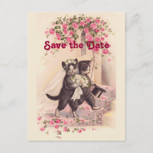 Postale Faire-part Chats de mariage vintage Sauvegardez la carte post