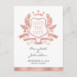 Postale Faire-part Classic Rose Gold Crest Enregistrer La Date Carte 