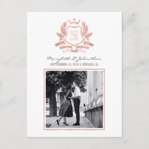 Postale Faire-part Classic Rose Gold Crest Enregistrer La Date Carte 