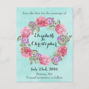 Postale Faire-part Couronne de fleurs aquarelle mariage carte de sauv