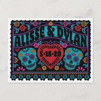 Postale Faire-part Crânes en Sucre Papel Picado Style Carte de Faire-