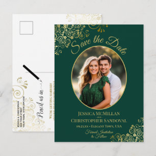 Postale Faire-part Dentelle dorée sur carte de sauvegarde de mariage 
