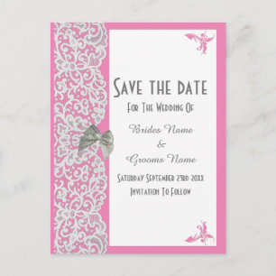 Postale Faire-part Dentelle traditionnelle rose et blanche pour carte