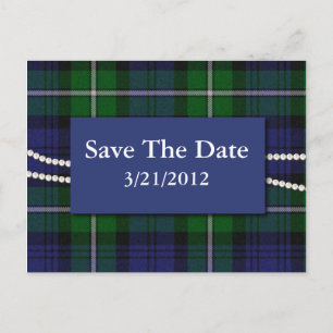 Postale Faire-part Elégant Plaid et Perles Enregistrer la date Carte 