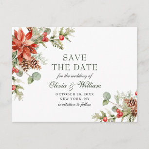 Postale Faire-part Élégant poinsettia rouge et pin mariage carte de s