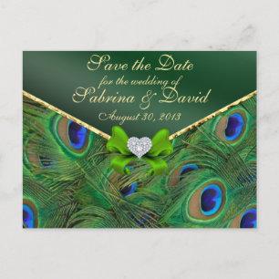 Postale Faire-part Emerald Green Peacock Enregistrer la date Carte po