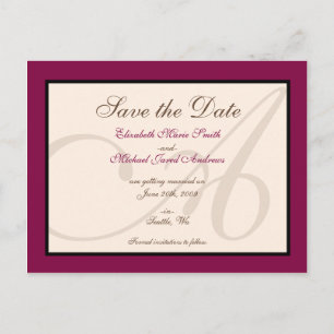 Postale Faire-part Enregistrer la date Elegant Monogram Maroon carte