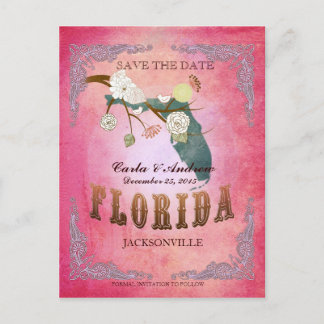 Postale Faire-part Événement rose à retenir - Carte de Floride avec d