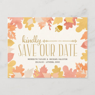 Postale Faire-part Feuilles d'automne rustiques, carte de sauvegarde 