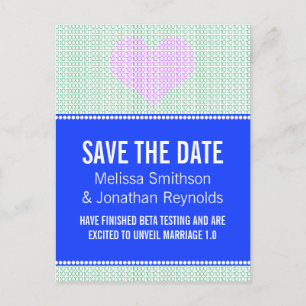 Postale Faire-part Geek Chic Enregistrer la date Carte Postale, Bleu 