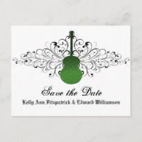 Green Swirls Guitar Enregistrer la date Carte post