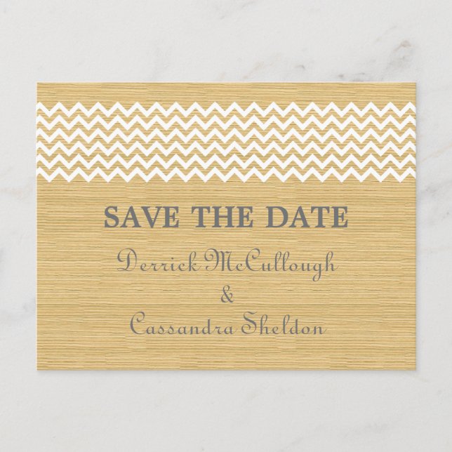 Postale Faire-part Ivory Rustic Chevron Enregistrer la date Carte Pos (Devant)