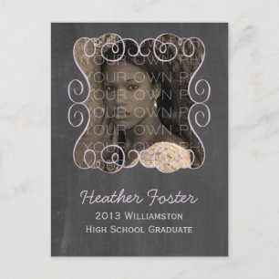 Postale Faire-part Lilac Swirls Chalkboard Photo Graduation Carte Pos