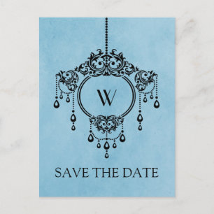 Postale Faire-part Lustre Vintage bleu Enregistrer la date Carte post