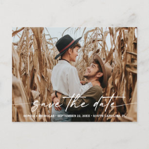 Postale Faire-part Mariage minimaliste avec photo et carte "Save the 