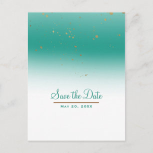 Postale Faire-part Mariage Moderne et Chic Teal et Or, Carte de Reser