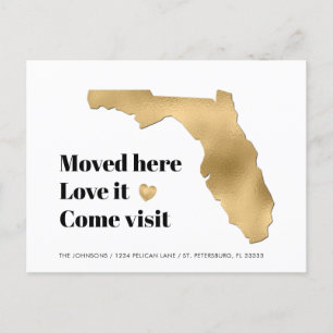 Postale Faire-part Metallic Gold Florida Carte Nouvelle adresse