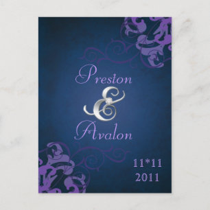 Postale Faire-part Noble Purple Scroll Blue Enregistrer La Date Carte