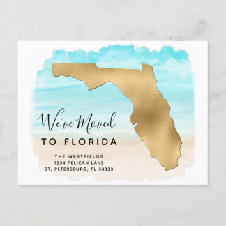 Postale Faire-part Nous Avons Déplacé Floride Carte Plage Scène Nouve