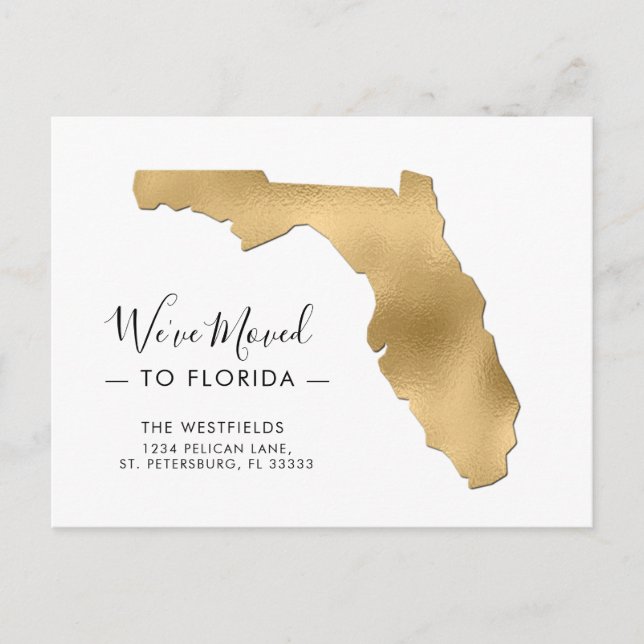 Postale Faire-part Nouvelle adresse Gold Foil Floride Carte Moving (Devant)